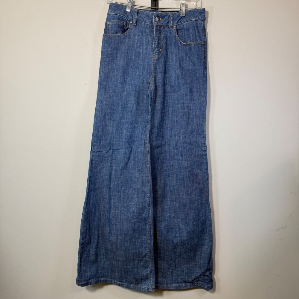 London Jean Extra Wide Flare Leg Jeans Womens 6 Blue High Rise Denim Boho Retro